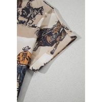 Khaki Western Cowboy Print Cuffed Sleeve Crewneck T Shirt - L thumbnail