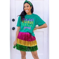 Sea Green Sequin Mardi Gras Letter Graphic T Shirt - L thumbnail