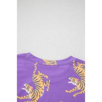Purple Allover Tiger Printed Patch Pocket Loose T Shirt - XL thumbnail