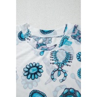 Sky Blue Western Turquoise Printed Crewneck Slim Fit Tee - L thumbnail