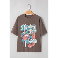 Chicory Coffee Honky Tonk Honey Graphic Crew Neck Western Fashion Tee - L thumbnail