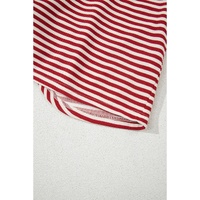 Red Stripe Bowknot Cutout Back Drop Shoulder Wide Bracelet Sleeve Loose Tee - XL thumbnail