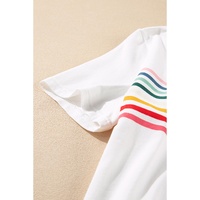 White Rainbow Stripe Print Contrast Crewneck T Shirt - M thumbnail