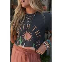 Dark Grey RISE WITH THE SUN Western Fashion Graphic Tee - L thumbnail