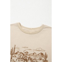 Beige LIVE YOUR BEST LIFE Crew Neck Western Graphic Tee - M thumbnail