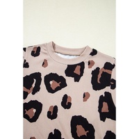 Khaki Leopard Crew Neck Cap Sleeve Casual Tee - L thumbnail