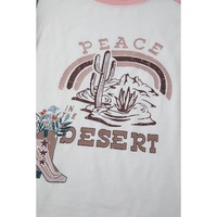 Multicolour Asymmetric Printed Patchwork Sleeve Peace Desert Graphic Top - XL thumbnail