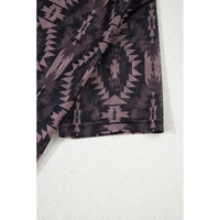 Brown Aztec Print Mock Neck Short Sleeve Mesh T Shirt - L thumbnail