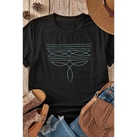 Black Western Fashion Geometric Embroidered T Shirt - M thumbnail