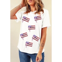 White Sequin Bow American Flag Patched T Shirt - 3XL thumbnail