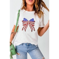 White USA Flag Bow Knot Patched Crew Neck T Shirt - 2XL thumbnail