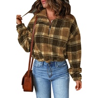 Azura Exchange Plaid Pattern Fleece Sweatshirt with Zip Collar - 2XL thumbnail
