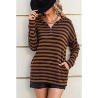 Azura Exchange Striped Knit Quarter Zip Hoodie - S thumbnail