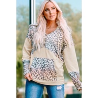 Azura Exchange Leopard Patchwork Hooded Sweatshirt with Pocket - M thumbnail