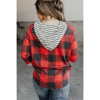 Azura Exchange Plaid Striped Patchwork Drawstring Hoodie - L thumbnail