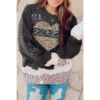 Azura Exchange Heart Leopard Splicing Pullover Sweatshirt - S thumbnail