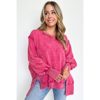 Azura Exchange Relaxed Fit Acid Wash Pullover Sweatshirt with Slit Details - S thumbnail
