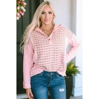 Azura Exchange Striped Tweed Patchwork Button Hoodie - M thumbnail