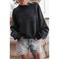 Black Drop Shoulder Crew Neck Pullover Sweatshirt - S thumbnail