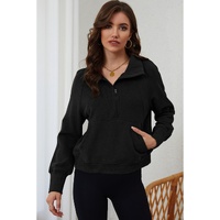 Azura Exchange Black Ribbed Thumbhole Sleeve Sweatshirt - S thumbnail