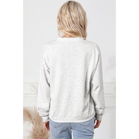 Gray Contrast Trim V Neck Wrap Sweatshirt with Pocket - L thumbnail