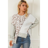 Asymmetrical Leopard Texture Splicing Loose Sweatshirt - S thumbnail