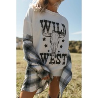 White WILD WEST Steer Skull Graphic Ribbed Sweatshirt - M thumbnail