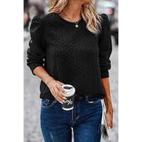 Black Cable Textured Puff Sleeve Sweatshirt - L thumbnail