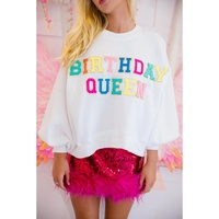 White BIRTHDAY QUEEN Graphic Balloon Sleeve Sweatshirt - M thumbnail