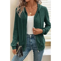 Evergreen Ribbed Zip Up Front Drawstring Hoodie - M thumbnail
