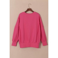 Rose Exposed Seam Drop Shoulder Slit High Low Hem Sweatshirt - S thumbnail