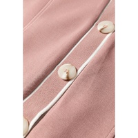 Pink Stripe Contrast Trim V Neck Buttoned Front Pocketed Knit Cardigan - L thumbnail
