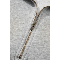 Light Grey Fleece Lined Half Zipper Kangaroo Pockets Loose Hoodie - 2XL thumbnail