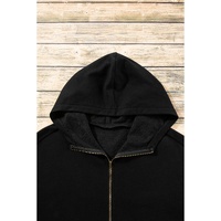 Black Fleece Lined Half Zipper Kangaroo Pockets Loose Hoodie - M thumbnail