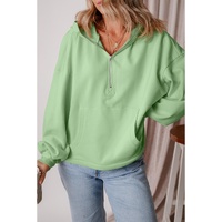 Smoke Green Fleece Lined Half Zipper Kangaroo Pockets Loose Hoodie - 2XL thumbnail