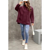 Red Dahlia Waffle Knit Fleece Lined High Low Oversized Hoodie - S thumbnail