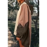 Beige Oversized Color Block Patchwork High Low Hoodie - L thumbnail