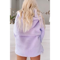 Lavendula Zipped Patch Pocket Fuzzy Drawstring Hoodie - L thumbnail