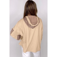 Apricot Floral Patchwork Star Pattern Drawstring Hoodie - M thumbnail