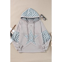 Beau Blue Floral Patchwork Star Pattern Drawstring Hoodie - 2XL thumbnail