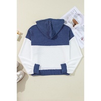 White Corded Colorblock Patch Pocket Drawstring Hooded Top - S thumbnail
