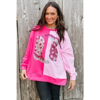 Pink Color Block Sequined Cowgirl Boots Graphic Sweatshirt - 2XL thumbnail