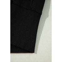 Black Exposed Seam Drop Shoulder Round Neck Sweatshirt with Slits - S thumbnail