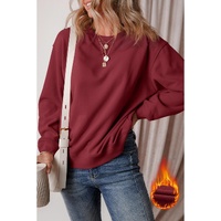 Burgundy Solid Fleece Lined Drop Shoulder Terry Sweatshirt - L thumbnail