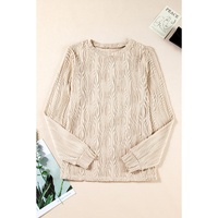 Apricot Textured Wavy Round Neck Long Sleeve Top - M thumbnail