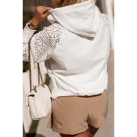 White Lace Patchwork Sleeve Drawstring Hoodie - S thumbnail