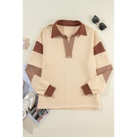 Light French Beige Striped Colorblock Patchwork Collar Sweatshirt - 2XL thumbnail