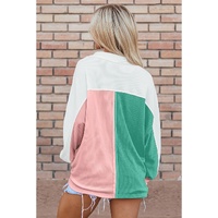 Pink Colorblock Ribbed Collared Oversized Sweatshirt - XL thumbnail