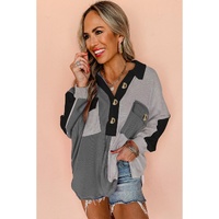 Gray Colorblock Ribbed Collared Oversized Sweatshirt - S thumbnail