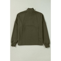 Jungle Green Zipped Neck Pullover Drop Shoulder Sweatshirt - L thumbnail